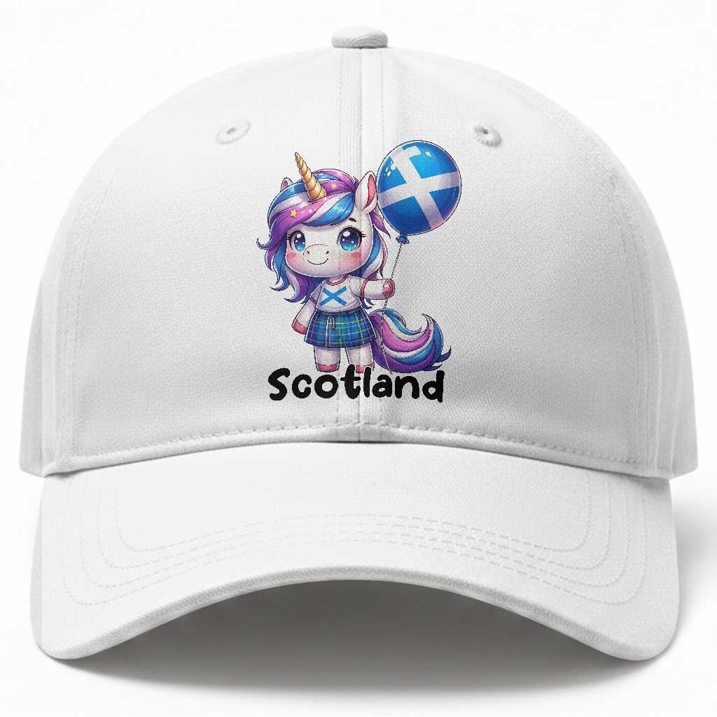 Cute Unicorn Wearing Tartan Kilt Holding Saltire Flag Graphic Baseball Cap TS02 Print Your Wear
