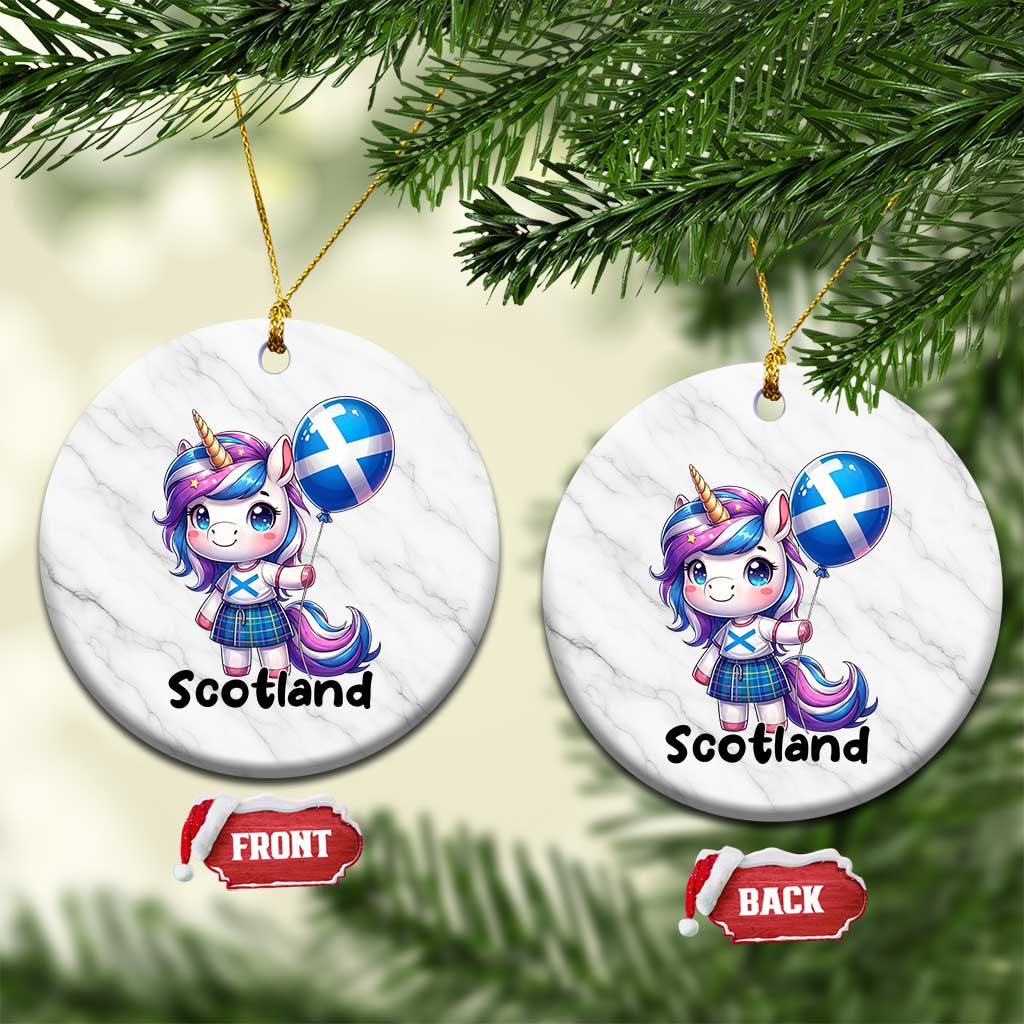 Cute Unicorn Wearing Tartan Kilt Holding Saltire Flag Graphic Ceramic Ornament TS02 1pc White Marble Print Your Wear