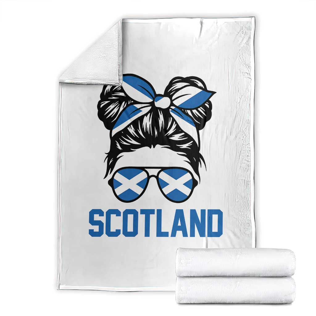 Scotland Messy Bun Hair Saltire Flag Ribbon Bow Throw Blanket Scottish Pride for Girls Women TS02 White Print Your Wear