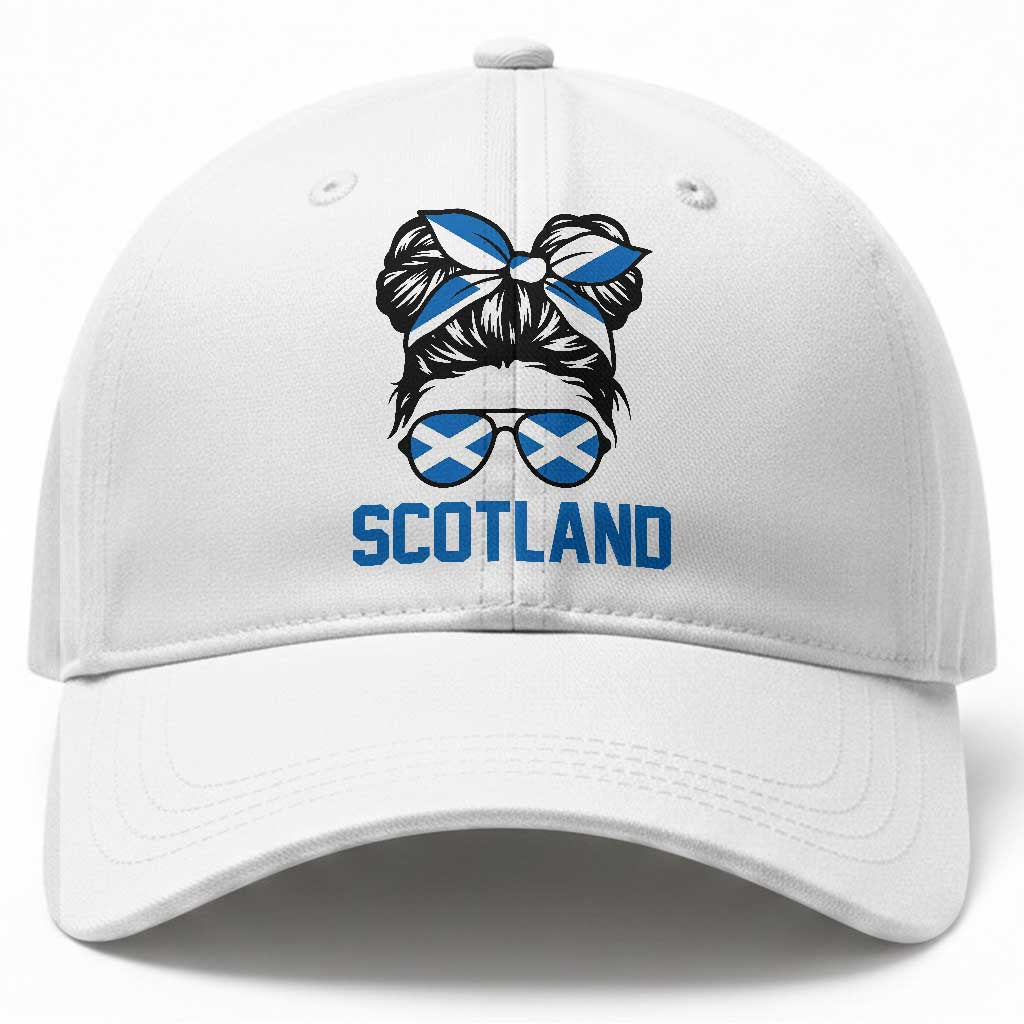 Scotland Messy Bun Hair Saltire Flag Ribbon Bow Baseball Cap Scottish Pride for Girls Women TS02 Print Your Wear