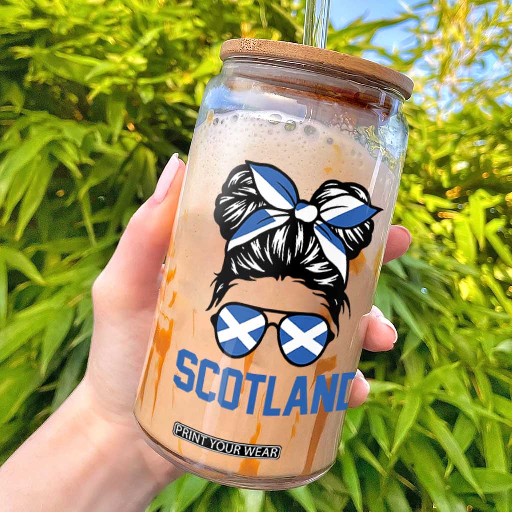 Scotland Messy Bun Hair Saltire Flag Ribbon Bow Glass Can Scottish Pride for Girls Women TS02 White Print Your Wear