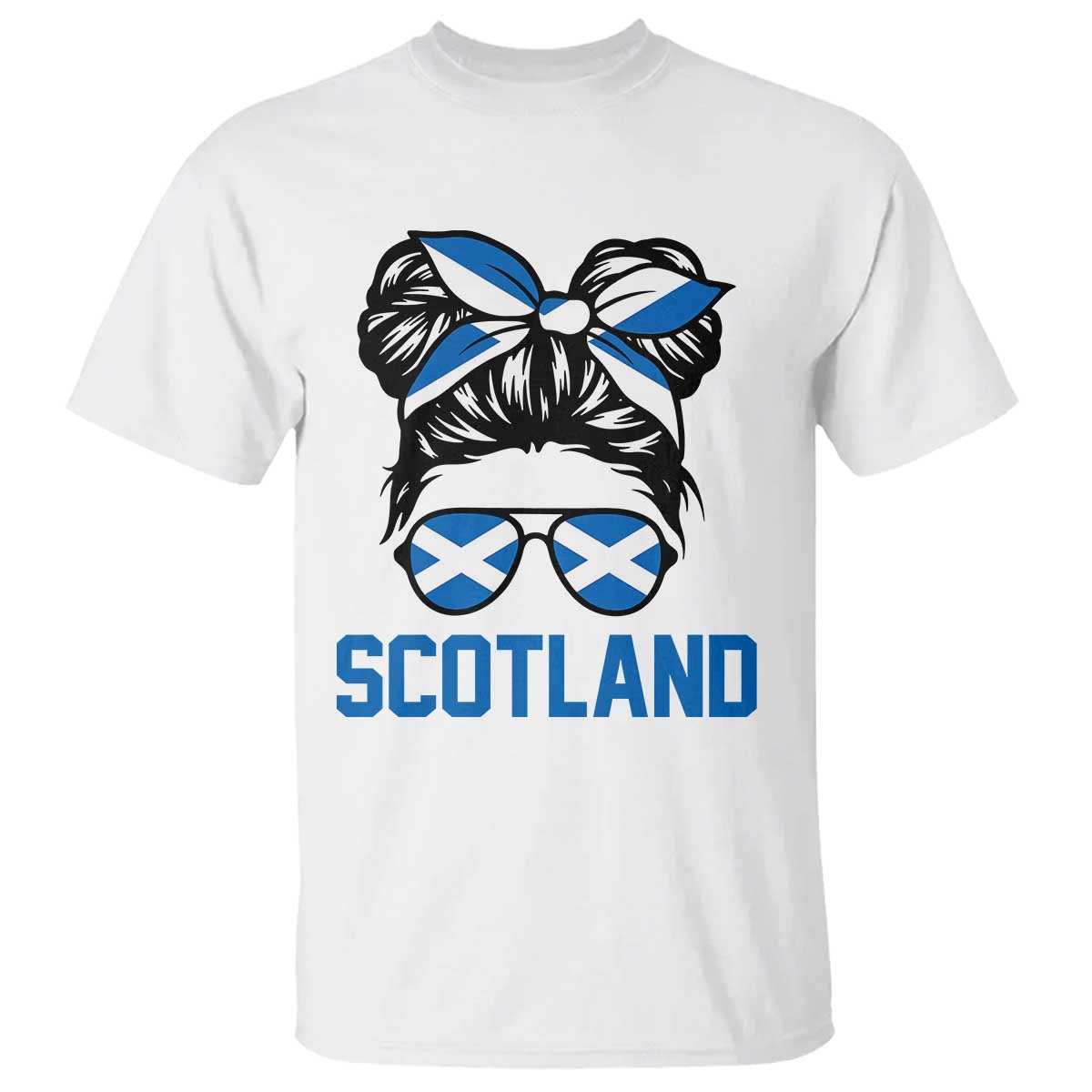 Scotland Messy Bun Hair Saltire Flag Ribbon Bow T Shirt Scottish Pride for Girls Women TS02 White Print Your Wear