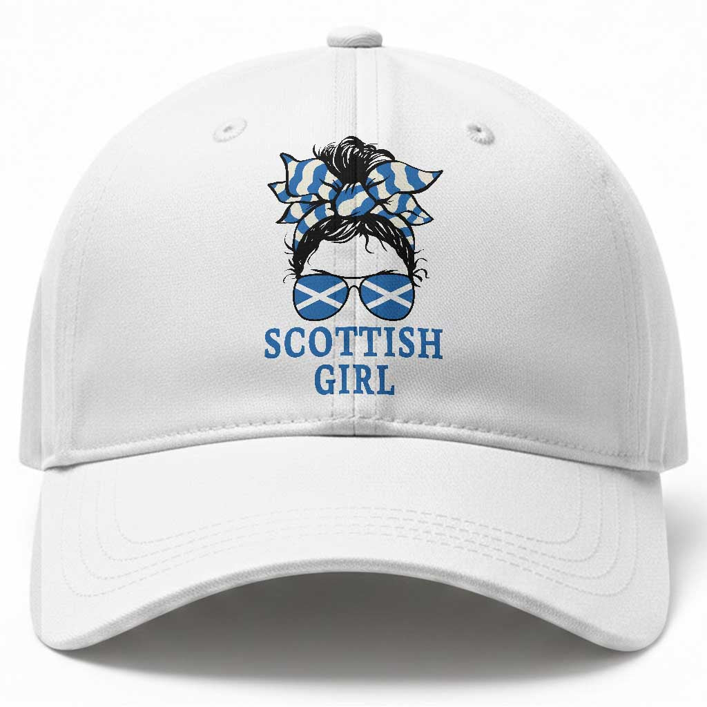 Scottish Girl Messy Bun Hair Saltire Flag Ribbon Bow Baseball Cap Scotland Pride for Girls Women TS02 Print Your Wear