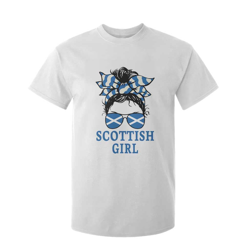 Scottish Girl Messy Bun Hair Saltire Flag Ribbon Bow T Shirt For Kid Scotland Pride for Girls Women TS02 White Print Your Wear