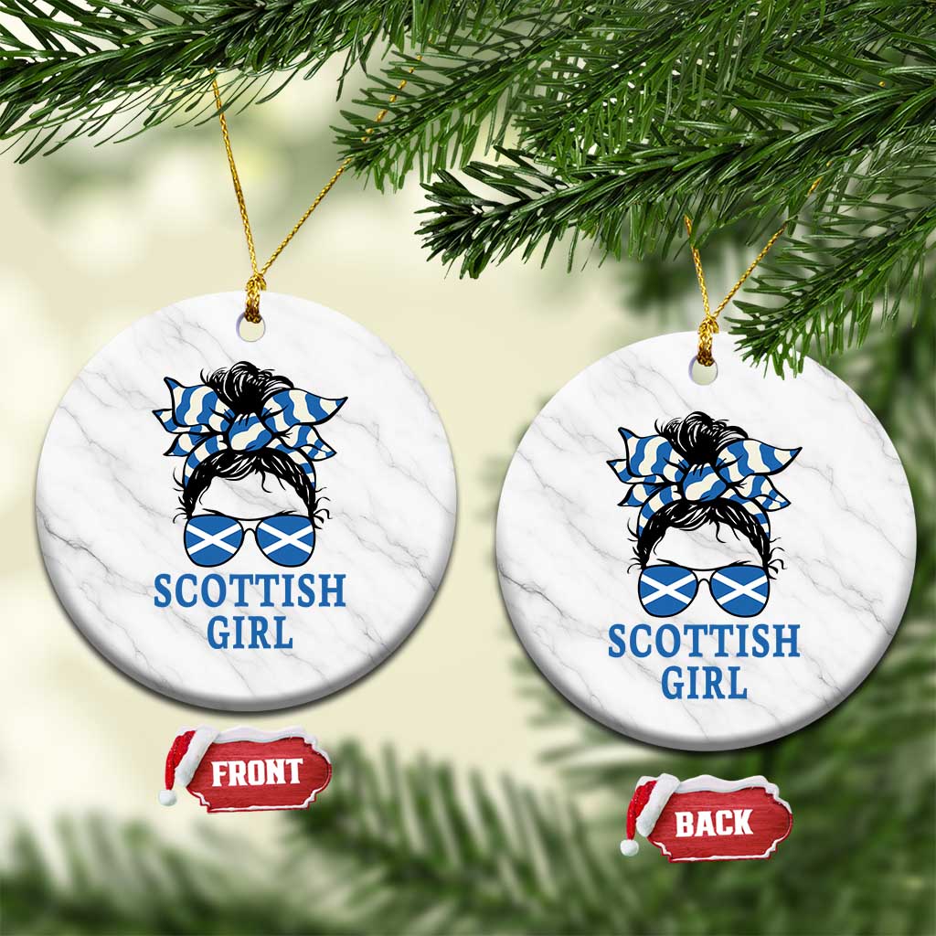 Scottish Girl Messy Bun Hair Saltire Flag Ribbon Bow Ceramic Ornament Scotland Pride for Girls Women TS02 1pc White Marble Print Your Wear