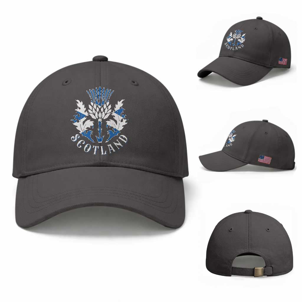Scotland Thistle Floral Emblem Baseball Cap Stylized Gothic Heraldry Scottish Heritage Pride TS02 Baseball Cap Universal Fit Dark Gray Print Your Wear