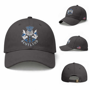Scotland Thistle Floral Emblem Baseball Cap Stylized Gothic Heraldry Scottish Heritage Pride TS02 Baseball Cap Universal Fit Dark Gray Print Your Wear