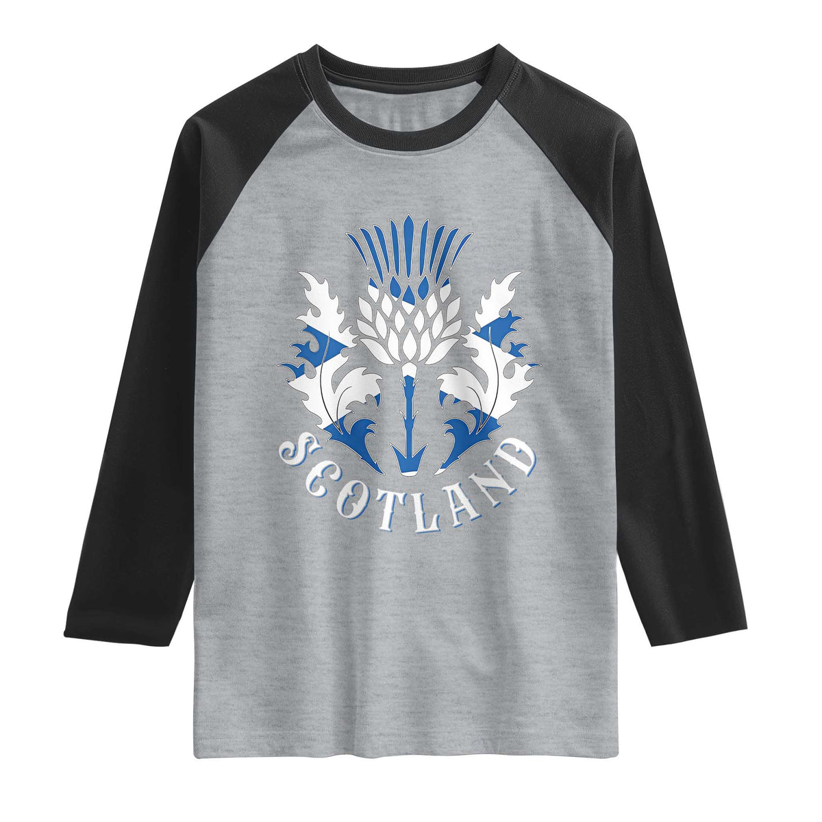 Scotland Thistle Floral Emblem Raglan Shirt Stylized Gothic Heraldry Scottish Heritage Pride TS02 Heather Gray Black Print Your Wear