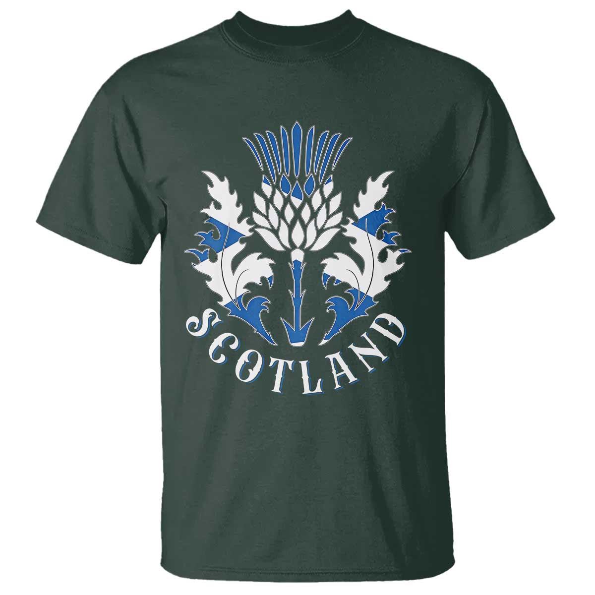 Scotland Thistle Floral Emblem T Shirt Stylized Gothic Heraldry Scottish Heritage Pride TS02 Dark Forest Green Print Your Wear