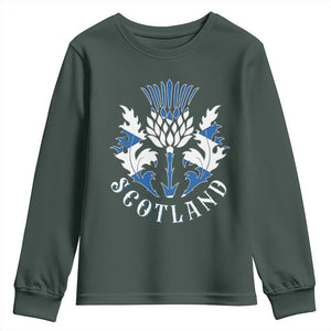 Scotland Thistle Floral Emblem Youth Sweatshirt Stylized Gothic Heraldry Scottish Heritage Pride TS02 Dark Forest Green Print Your Wear