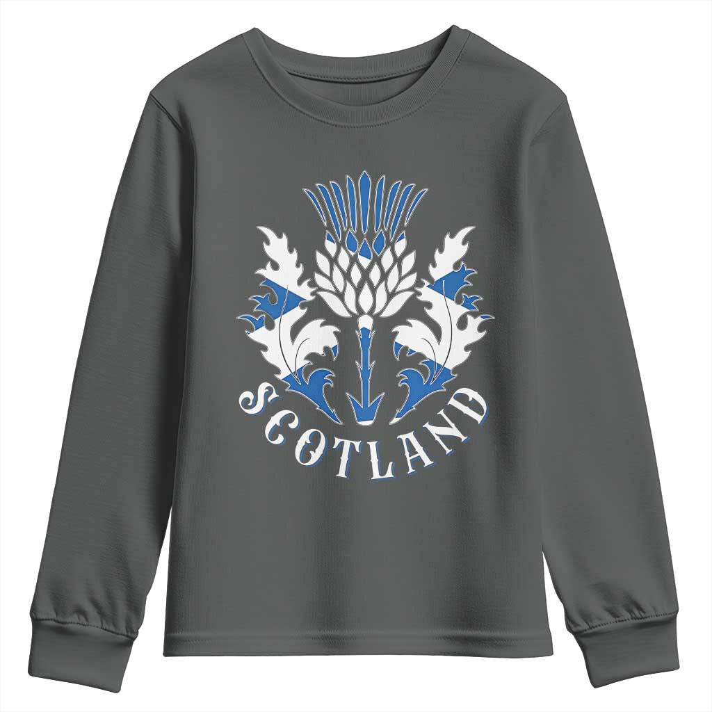 Scotland Thistle Floral Emblem Youth Sweatshirt Stylized Gothic Heraldry Scottish Heritage Pride TS02 Dark Heather Print Your Wear