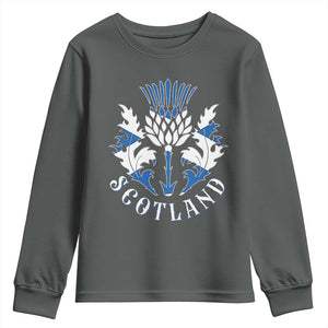 Scotland Thistle Floral Emblem Youth Sweatshirt Stylized Gothic Heraldry Scottish Heritage Pride TS02 Dark Heather Print Your Wear