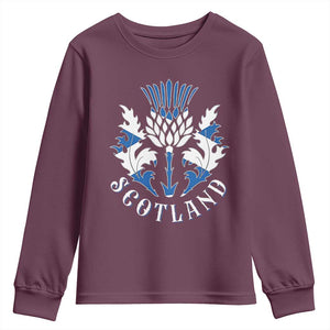 Scotland Thistle Floral Emblem Youth Sweatshirt Stylized Gothic Heraldry Scottish Heritage Pride TS02 Maroon Print Your Wear