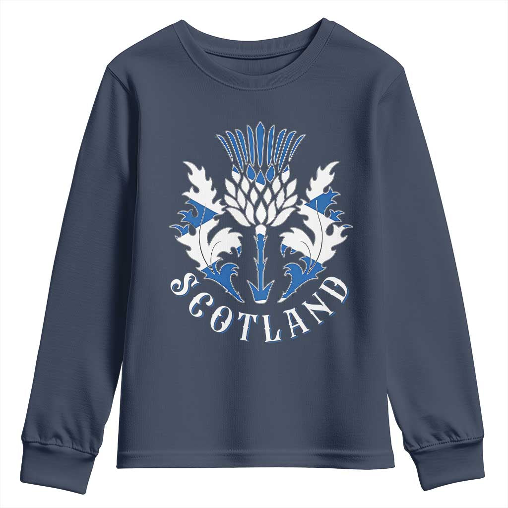 Scotland Thistle Floral Emblem Youth Sweatshirt Stylized Gothic Heraldry Scottish Heritage Pride TS02 Navy Print Your Wear