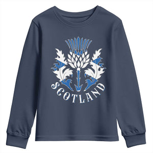 Scotland Thistle Floral Emblem Youth Sweatshirt Stylized Gothic Heraldry Scottish Heritage Pride TS02 Navy Print Your Wear