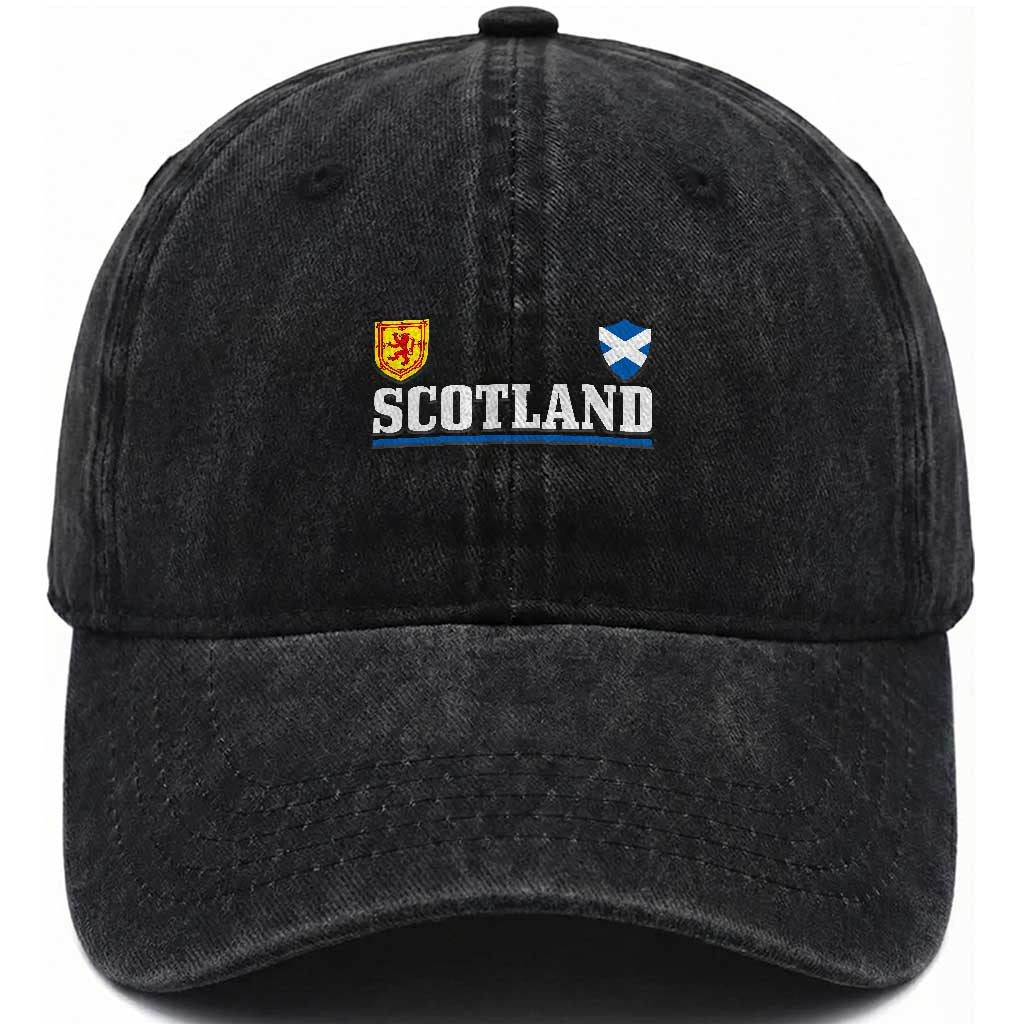 Scotland Dual Crest Lion Rampant Shield Saltire Flag Washed Cotton Baseball Cap Football Fans Match Day TS02 Print Your Wear