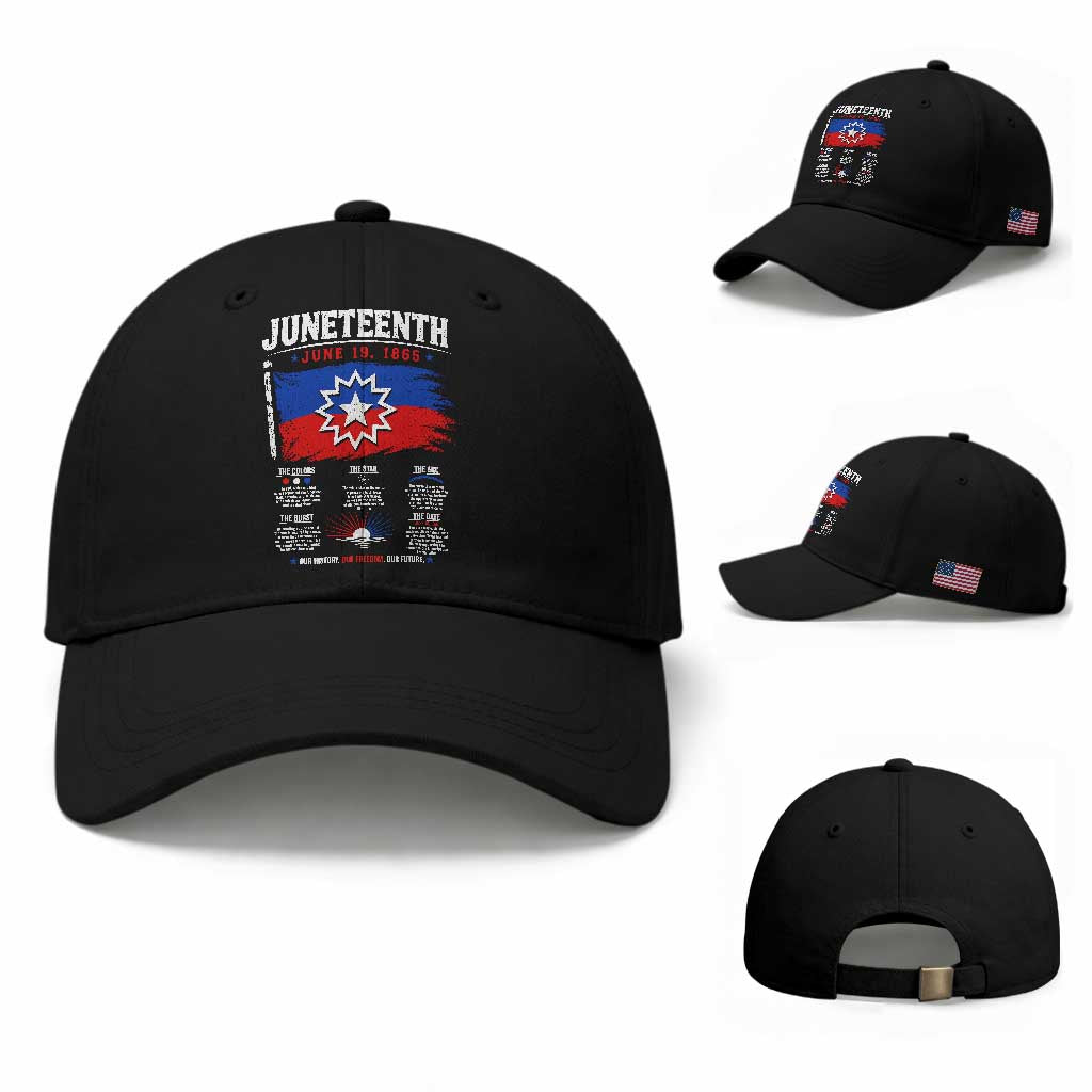 Educational Juneteenth Flag Symbolism Infographic Baseball Cap Freedom Day June 19 1865 History Meaning TS02 Baseball Cap Universal Fit Black Print Your Wear