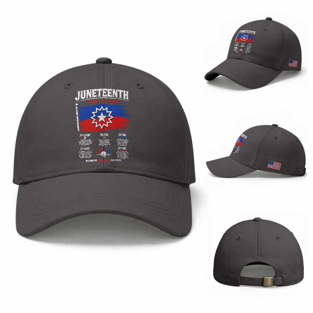 Educational Juneteenth Flag Symbolism Infographic Baseball Cap Freedom Day June 19 1865 History Meaning TS02 Baseball Cap Universal Fit Dark Gray Print Your Wear