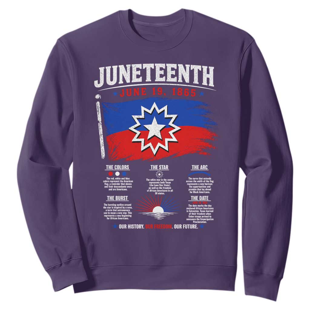 Educational Juneteenth Flag Symbolism Infographic Sweatshirt Freedom Day June 19 1865 History Meaning TS02 Purple Print Your Wear