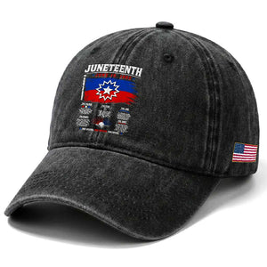 Educational Juneteenth Flag Symbolism Infographic Washed Cotton Baseball Cap Freedom Day June 19 1865 History Meaning TS02 Print Your Wear