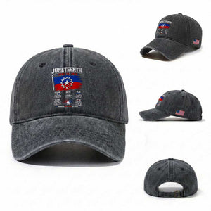 Educational Juneteenth Flag Symbolism Infographic Washed Cotton Baseball Cap Freedom Day June 19 1865 History Meaning TS02 Washed Cap Universal Fit Dark Gray Print Your Wear