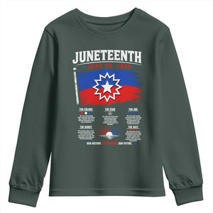 Educational Juneteenth Flag Symbolism Infographic Youth Sweatshirt Freedom Day June 19 1865 History Meaning TS02 Dark Forest Green Print Your Wear