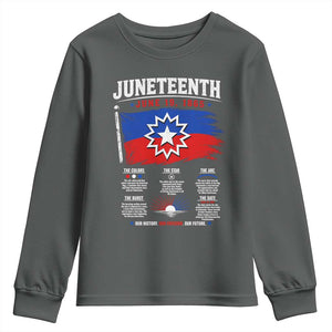 Educational Juneteenth Flag Symbolism Infographic Youth Sweatshirt Freedom Day June 19 1865 History Meaning TS02 Dark Heather Print Your Wear