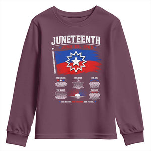 Educational Juneteenth Flag Symbolism Infographic Youth Sweatshirt Freedom Day June 19 1865 History Meaning TS02 Maroon Print Your Wear