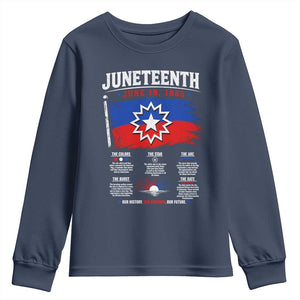Educational Juneteenth Flag Symbolism Infographic Youth Sweatshirt Freedom Day June 19 1865 History Meaning TS02 Navy Print Your Wear