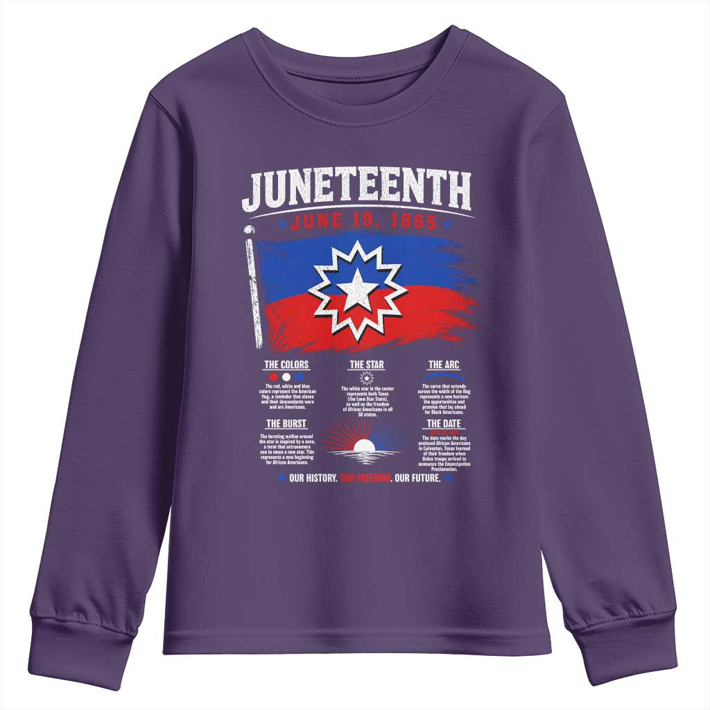 Educational Juneteenth Flag Symbolism Infographic Youth Sweatshirt Freedom Day June 19 1865 History Meaning TS02 Purple Print Your Wear