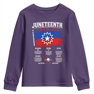 Educational Juneteenth Flag Symbolism Infographic Youth Sweatshirt Freedom Day June 19 1865 History Meaning TS02 Purple Print Your Wear