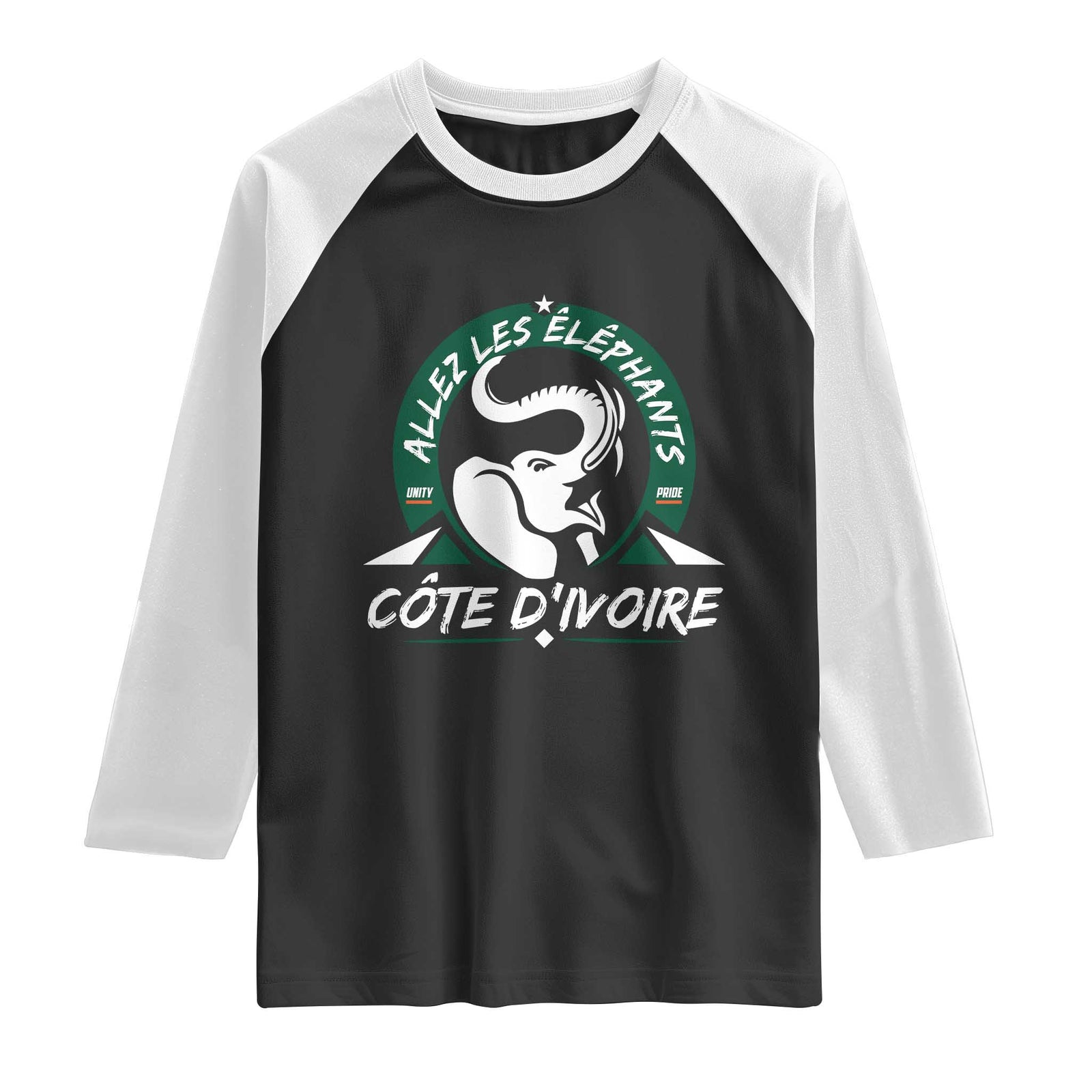 Allez Les Elephants Cote d'Ivoire Soccer Fan Raglan Shirt Ivory Coast Pride Football Lovers TS02 Black White Print Your Wear