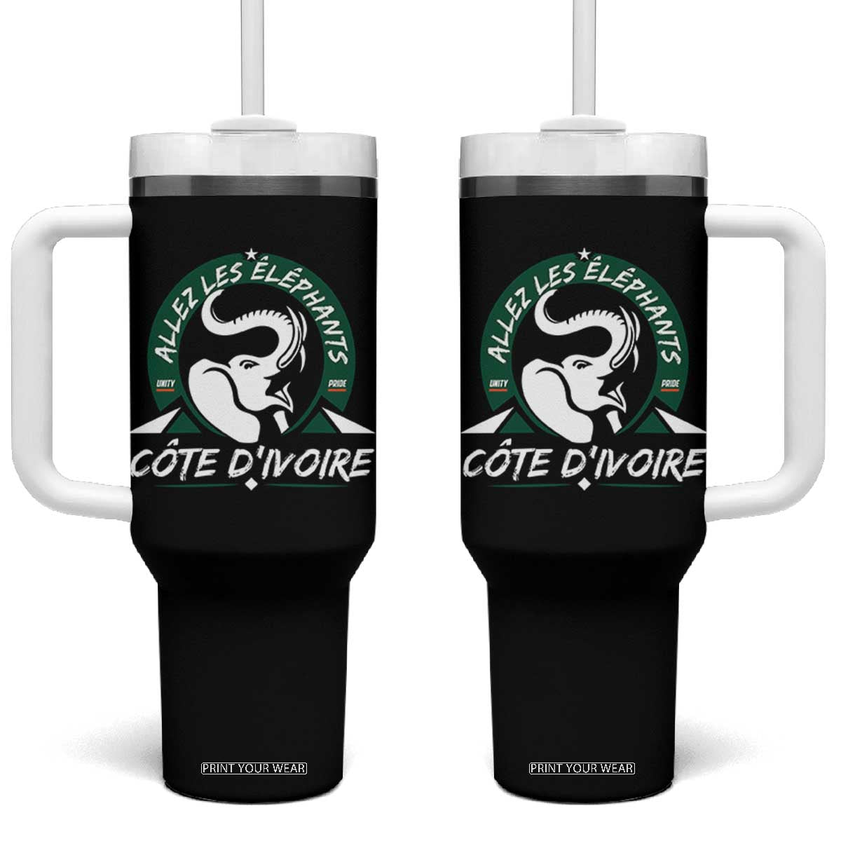 Allez Les Elephants Cote d'Ivoire Soccer Fan Tumbler With Handle Ivory Coast Pride Football Lovers TS02 One Size: 40 oz Black Print Your Wear