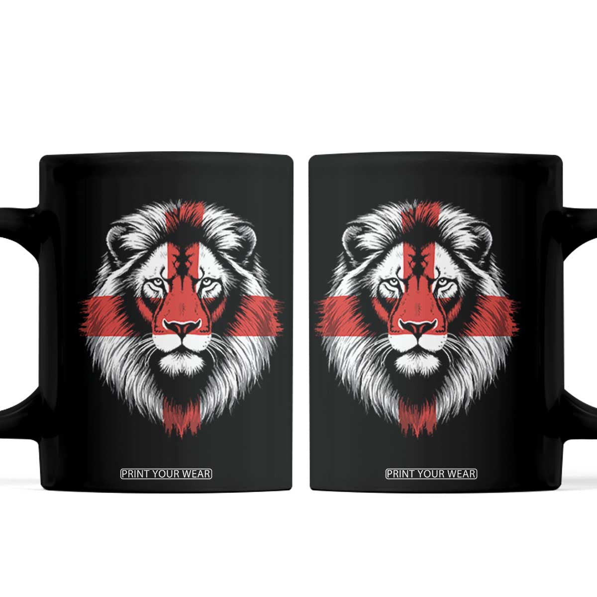 Majestic England Lion Face Graphic Coffee Mug Patriotic St. Georges Cross British Pride Heritage TS02 Black Print Your Wear