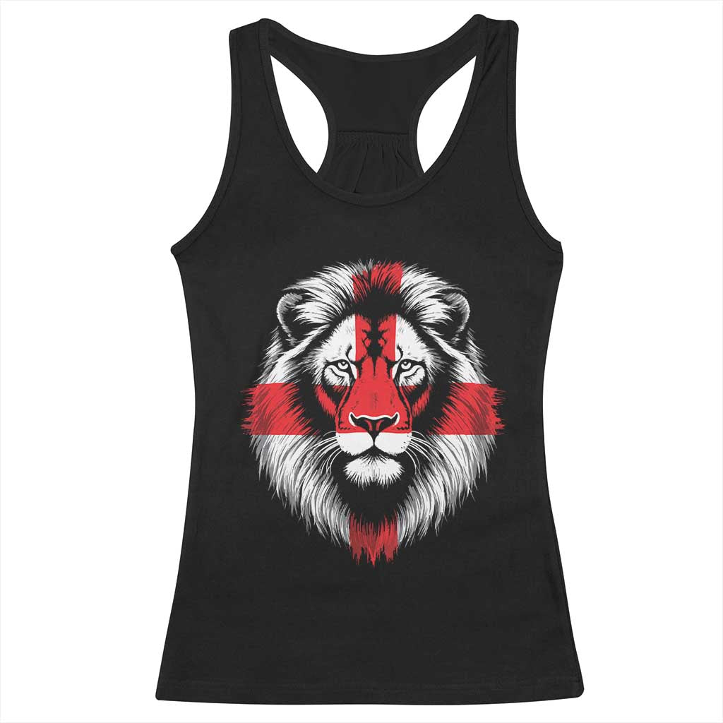 Majestic England Lion Face Graphic Racerback Tank Top Patriotic St. Georges Cross British Pride Heritage TS02 Black Print Your Wear
