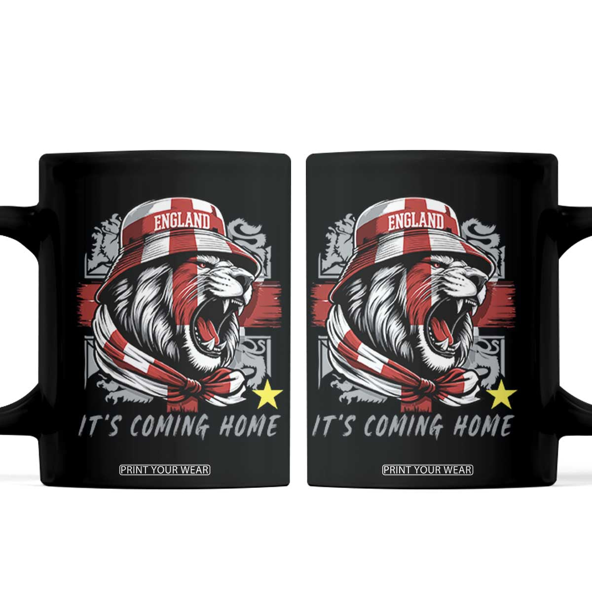 Roaring Lions England Football Pride Coffee Mug Retro Patriotic Soccer British Football Fans TS02 Black Print Your Wear