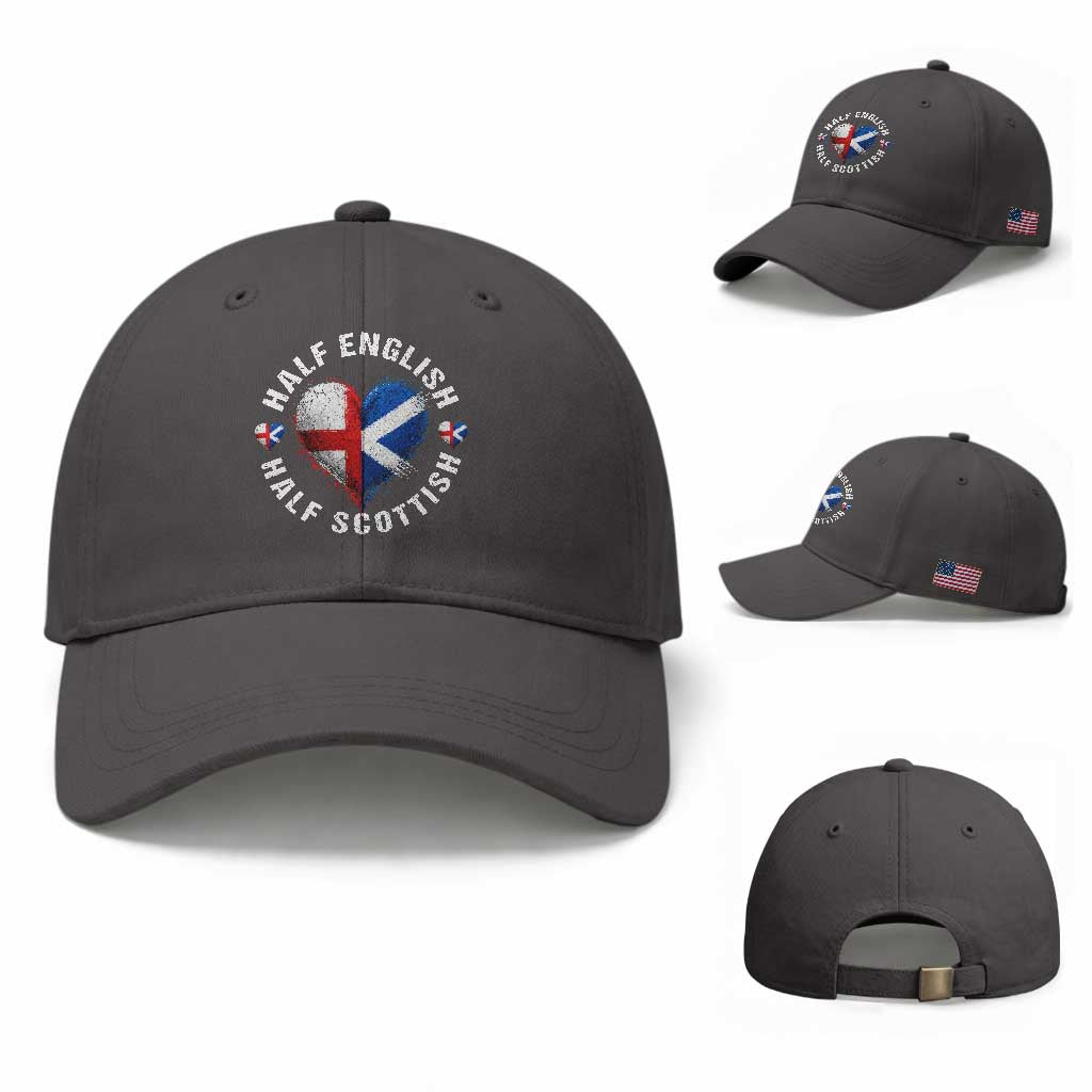 Half English Half Scottish Heritage Baseball Cap Heart St Georges Cross and Saltire Pride TS02 Baseball Cap Universal Fit Dark Gray Print Your Wear