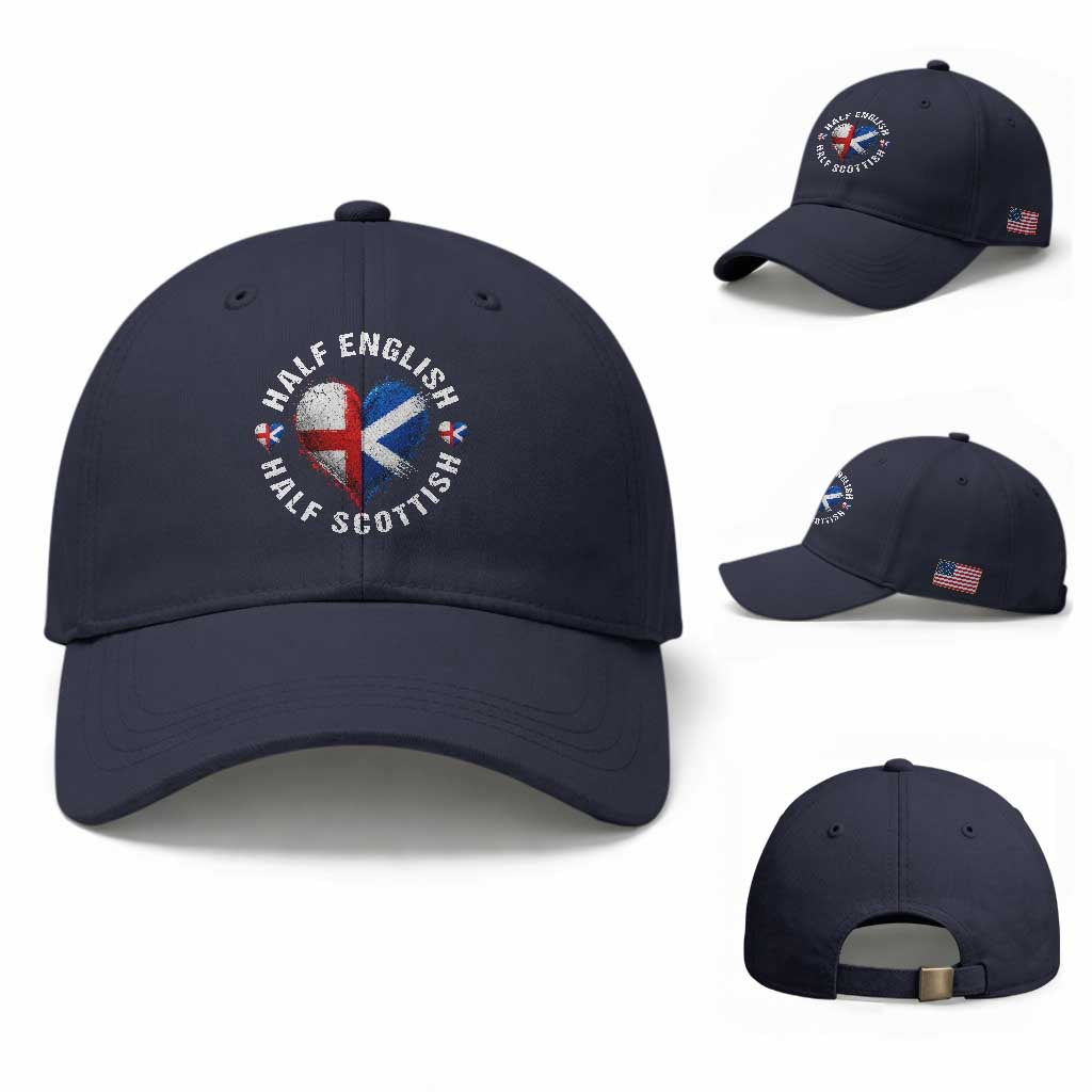 Half English Half Scottish Heritage Baseball Cap Heart St Georges Cross and Saltire Pride TS02 Baseball Cap Universal Fit Navy Print Your Wear
