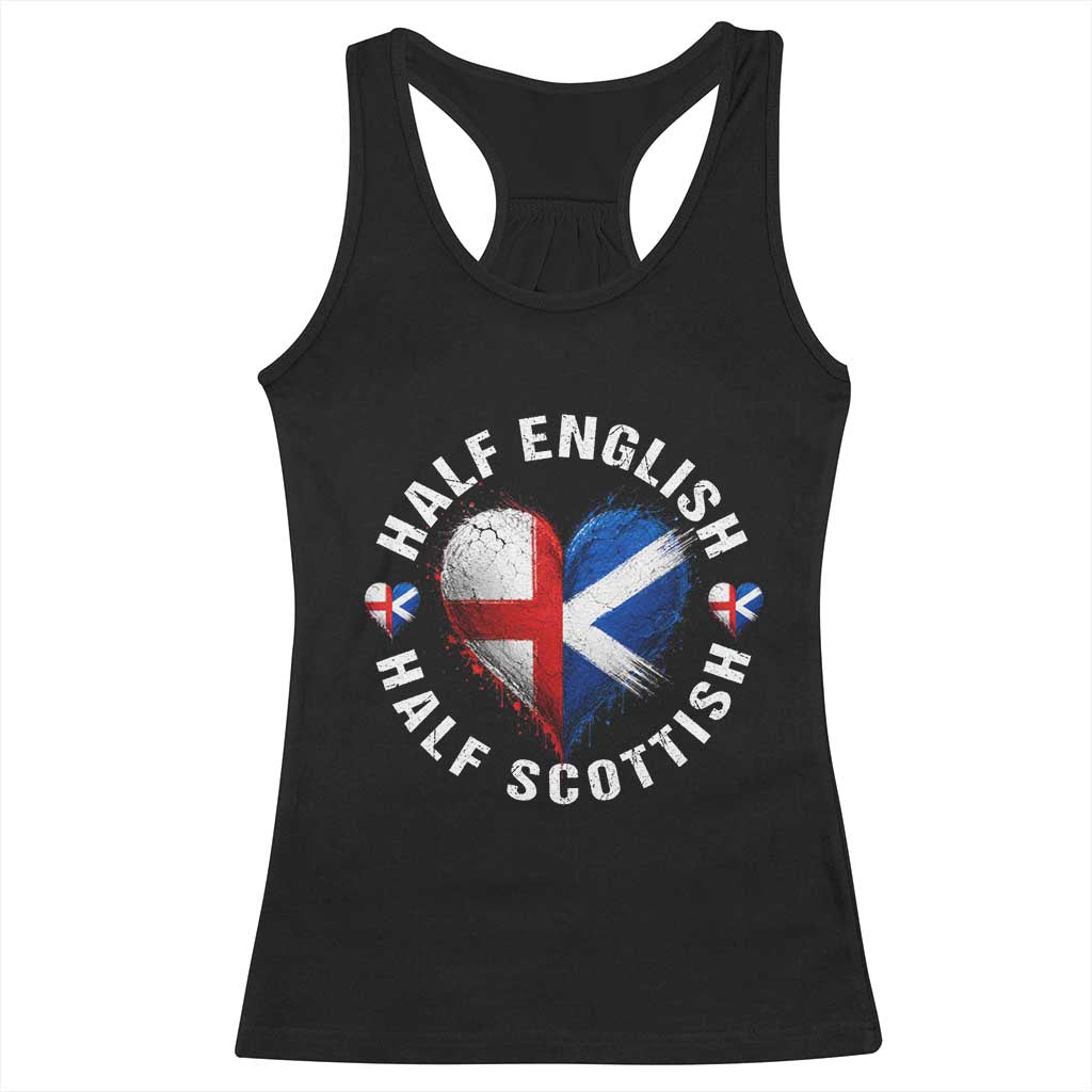 Half English Half Scottish Heritage Racerback Tank Top Heart St Georges Cross and Saltire Pride TS02 Black Print Your Wear