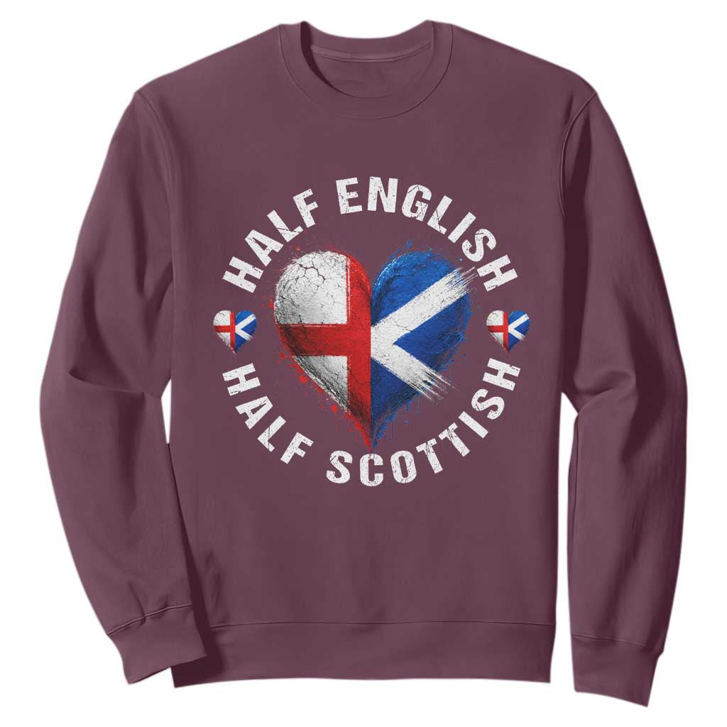 Half English Half Scottish Heritage Sweatshirt Heart St Georges Cross and Saltire Pride TS02 Maroon Print Your Wear