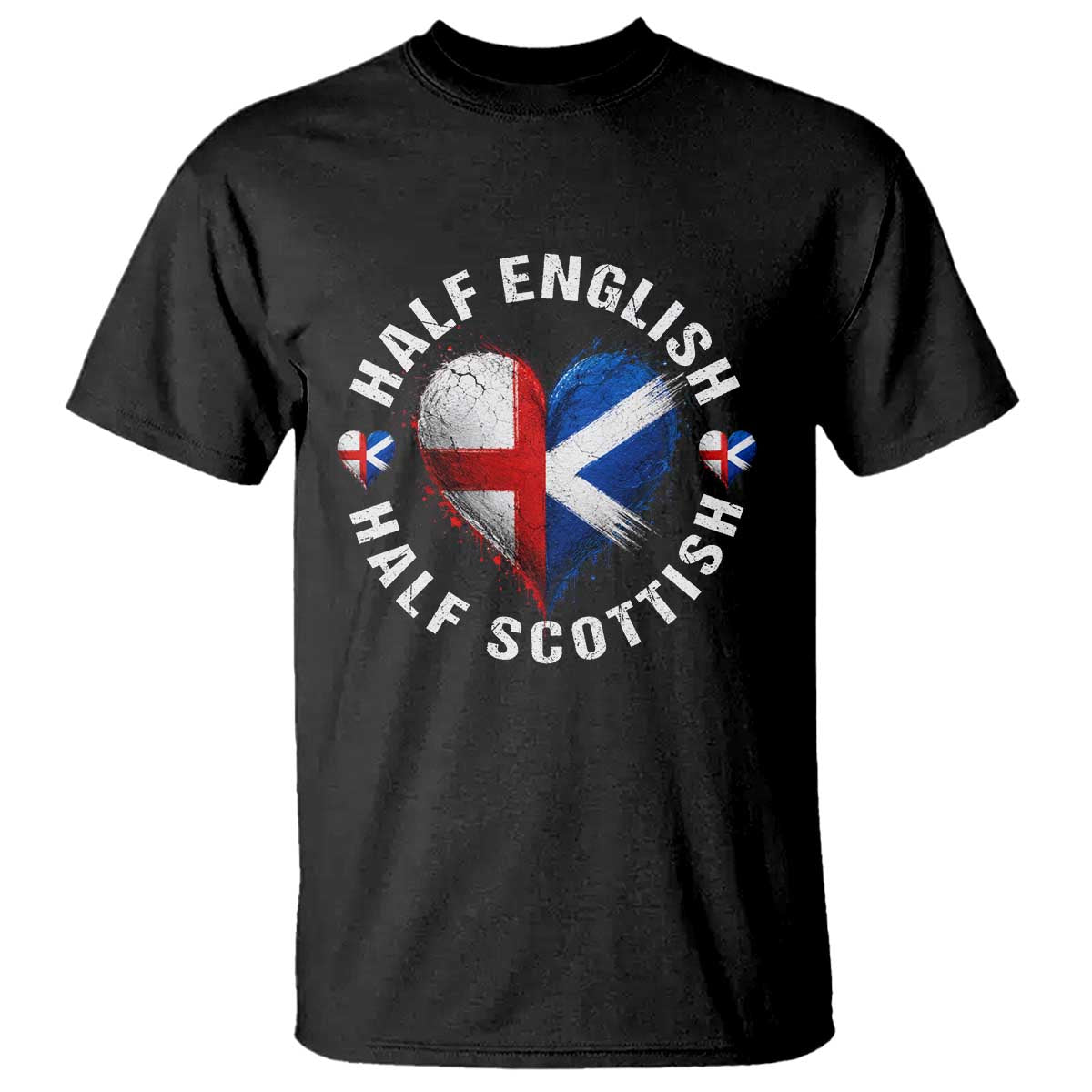 Half English Half Scottish Heritage T Shirt Heart St Georges Cross and Saltire Pride TS02 Black Print Your Wear