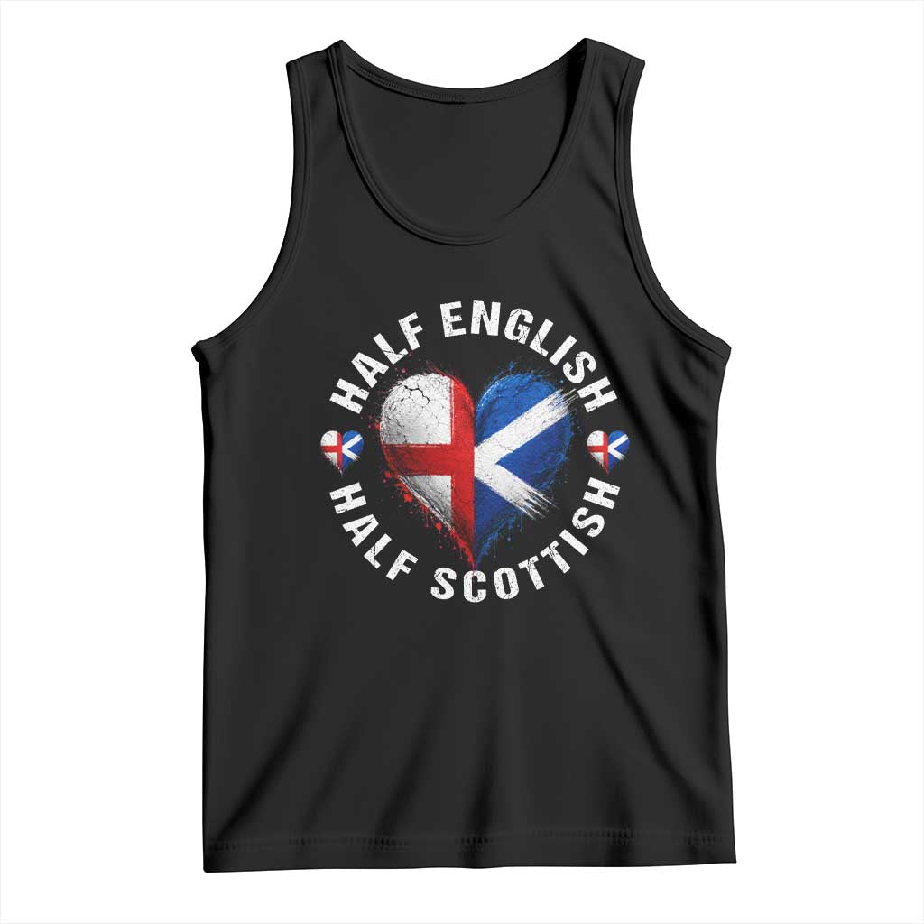 Half English Half Scottish Heritage Tank Top Heart St Georges Cross and Saltire Pride TS02 Black Print Your Wear