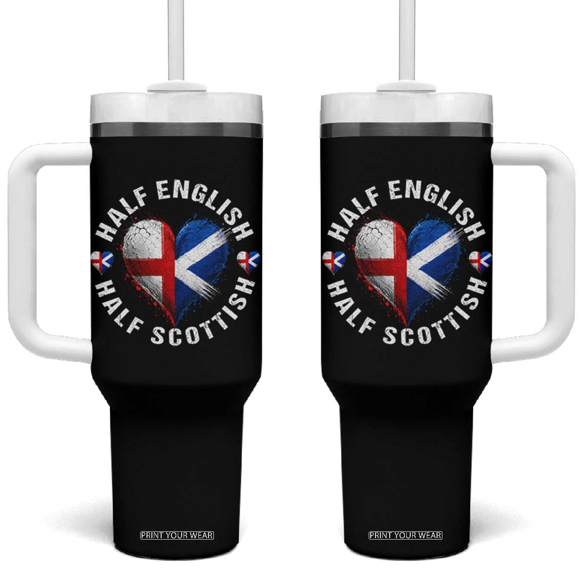 Half English Half Scottish Heritage Tumbler With Handle Heart St Georges Cross and Saltire Pride TS02 One Size: 40 oz Black Print Your Wear