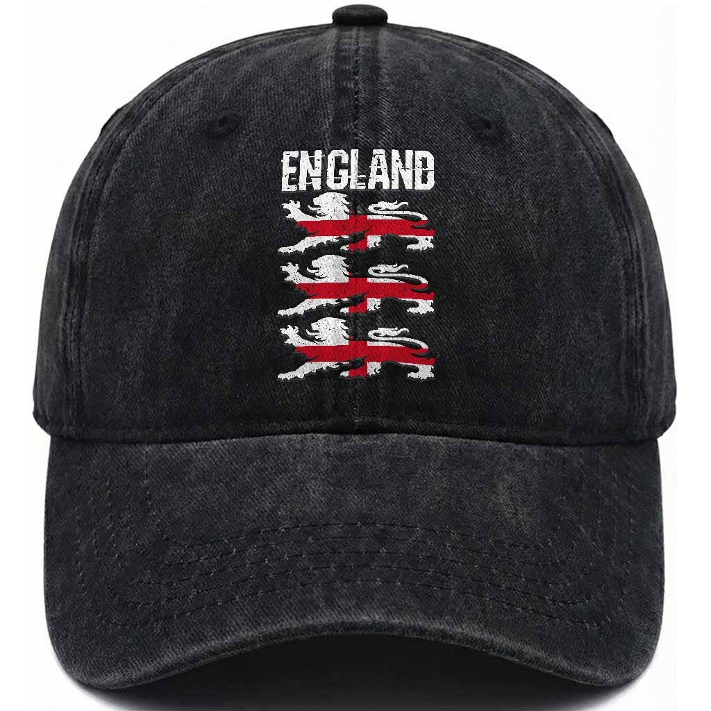 Vintage Three Lions England Pride Washed Cotton Baseball Cap Patriotic Soccer British Football Fans TS02 Print Your Wear