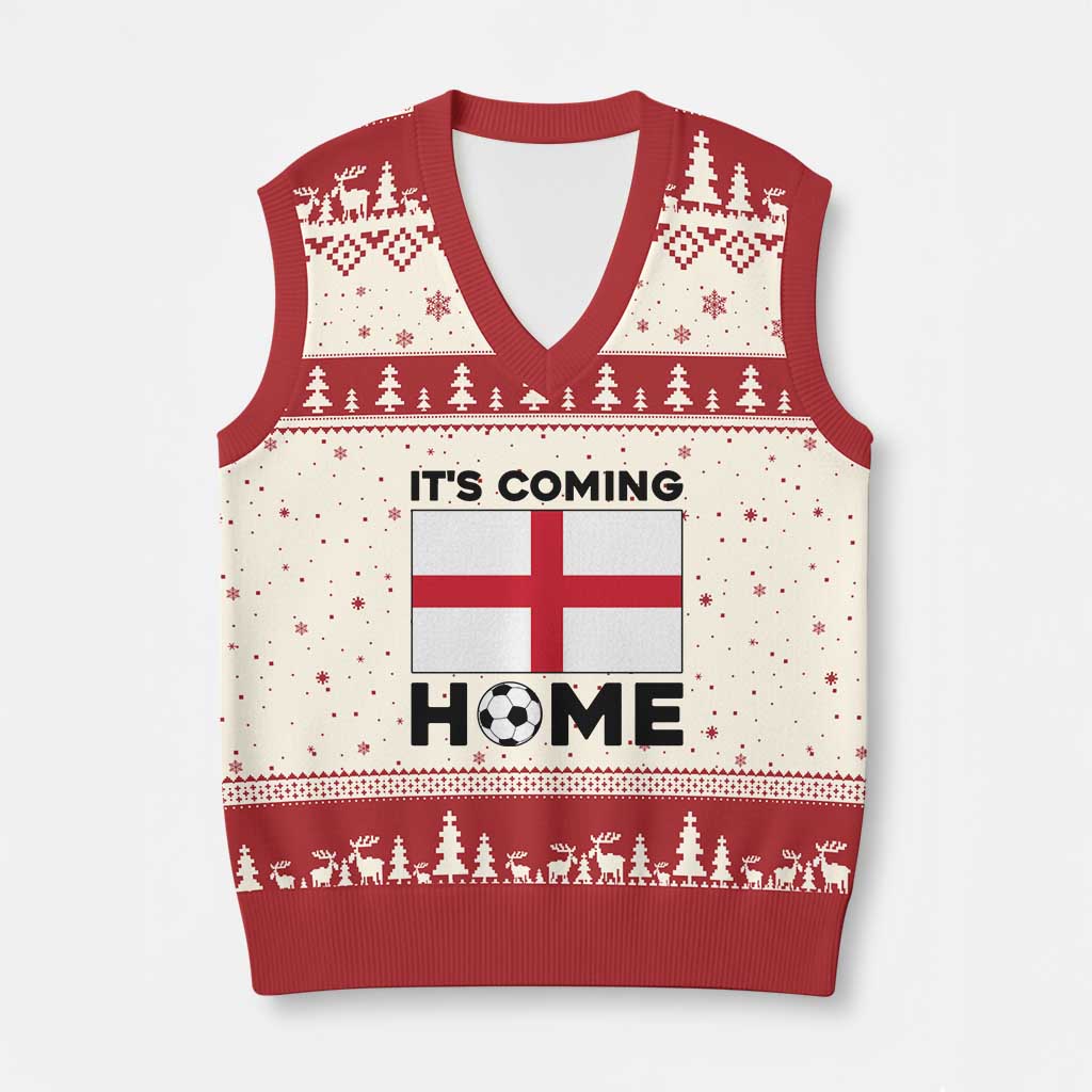 It is Coming Home England Football Flag V-Neck Knit Sweater Vest Patriotic Soccer Fans St Georges Cross Heritage Pride TS02 Beige Red Print Your Wear