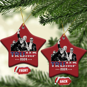 Trump Raised Fist Christmas Ornament Trump 2024 For President TS02 Star Red Print Your Wear