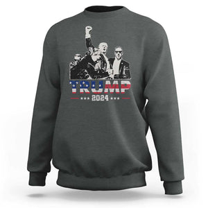 Trump Raised Fist Sweatshirt Trump 2024 For President TS02 Dark Heather Print Your Wear