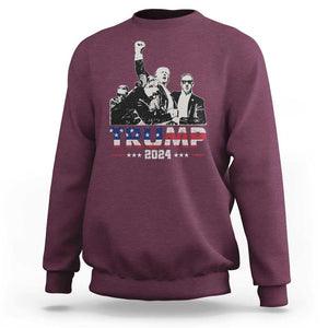 Trump Raised Fist Sweatshirt Trump 2024 For President TS02 Maroon Print Your Wear