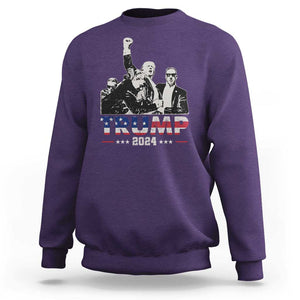 Trump Raised Fist Sweatshirt Trump 2024 For President TS02 Purple Print Your Wear