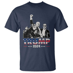 Trump Raised Fist T Shirt Trump 2024 For President TS02 Navy Print Your Wear